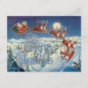 "MERRY SANTA, SLEIGH & REINDEER by SHARON SHARPE Helg Vykort
