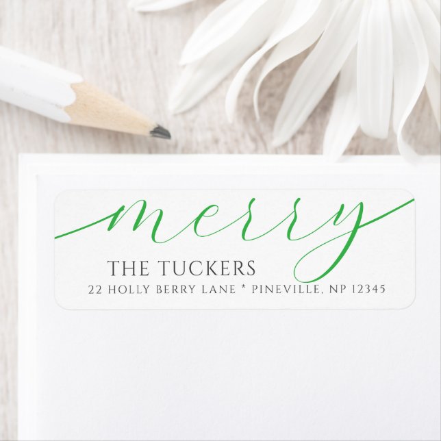 MERRY Script Festive Grönt jul Adress Returadress Etikett (Insitu)