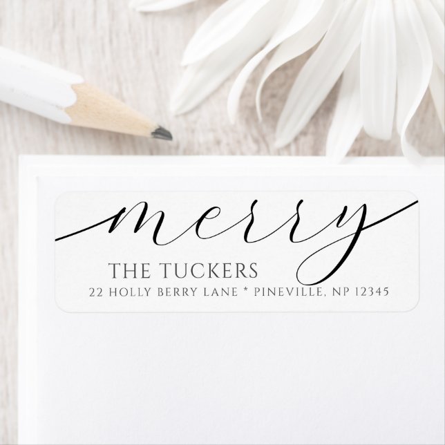 MERRY Script Modern Juldag-Returadress Returadress Etikett (Insitu)