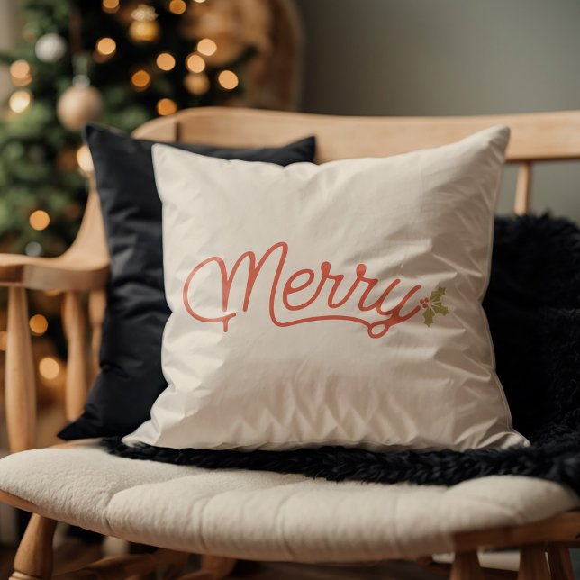 Merry Script Typography Minimalist jul Kudde (Merry Script Typography Minimalist Christmas Throw Pillow)