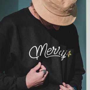 Merry Script Typography Minimalist jul Lång Ärmad Tröja