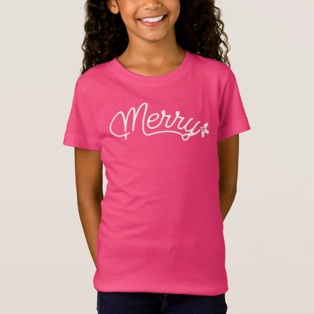 Merry Script Typography Minimalist jul T Shirt (Framsida)