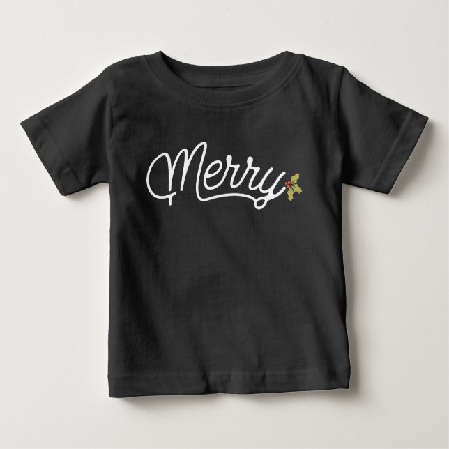 Merry Script Typography Minimalist jul T Shirt (Framsida)