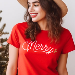 Merry Script Typography Minimalist jul T Shirt