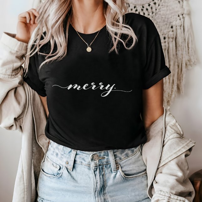 Merry Script Typography Minimalist jul T Shirt (Skapare uppladdad)