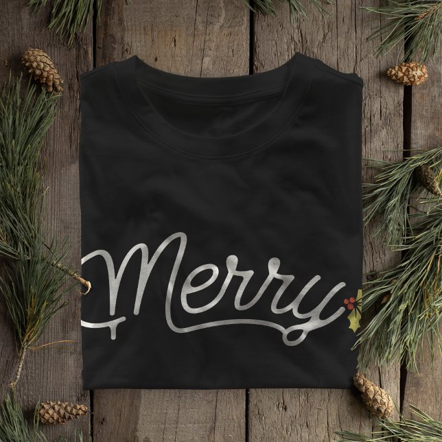 Merry Script Typography Minimalist jul T Shirt (Merry Script Typography Minimalist Christmas T-Shirt)