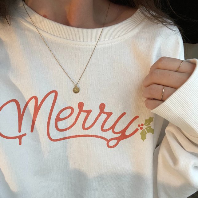 Merry Script Typography Minimalist jul T Shirt (Merry Script Typography Minimalist Christmas Sweatshirt - White)