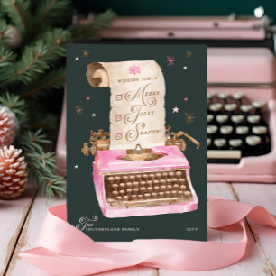 Merry Season Vintage Rosa Typewriter jul Julkort