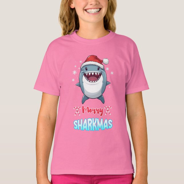 Merry Sharkmas Cute Djurälskare Sea Santa Fish T Shirt (Framsida)