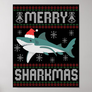 Merry Sharkmas Funny julhaj Ugly Sweater Poster