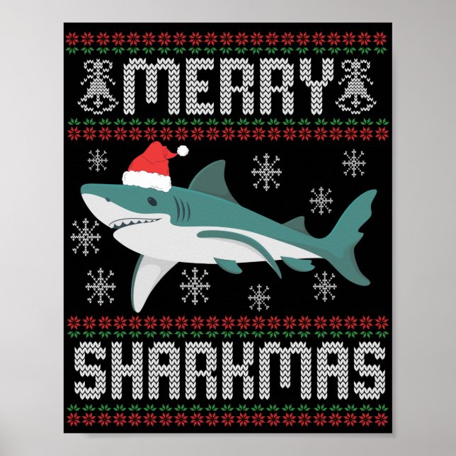 Merry Sharkmas Funny julhaj Ugly Sweater Poster (Framsidan)
