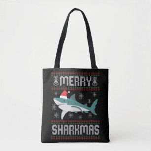 Merry Sharkmas Funny julhaj Ugly Sweater Tygkasse
