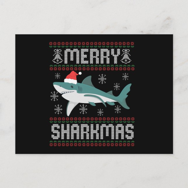 Merry Sharkmas Funny julhaj Ugly Sweater Vykort (Framsida)