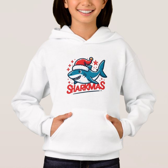 Merry Sharkmas, Julhaj, Funny Shark Julafton T Shirt (Framsida)
