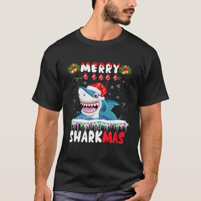 Merry Sharkmas julhajar Älskare Manar B T Shirt (Framsida)