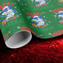 Merry Sharkmas Santa Shark julklapp Wrap Presentpapper