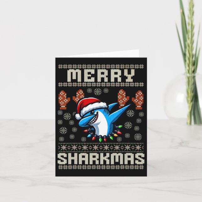 Merry Sharkmas Shark Christma Ugly Julafton Kids S Kort (Framsida)