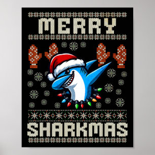 Merry Sharkmas Shark Christma Ugly Julafton Kids S Poster