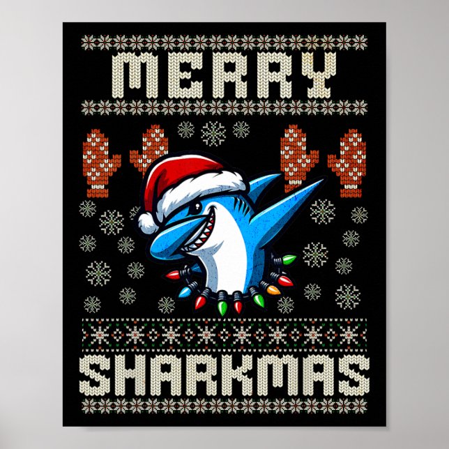 Merry Sharkmas Shark Christma Ugly Julafton Kids S Poster (Framsidan)