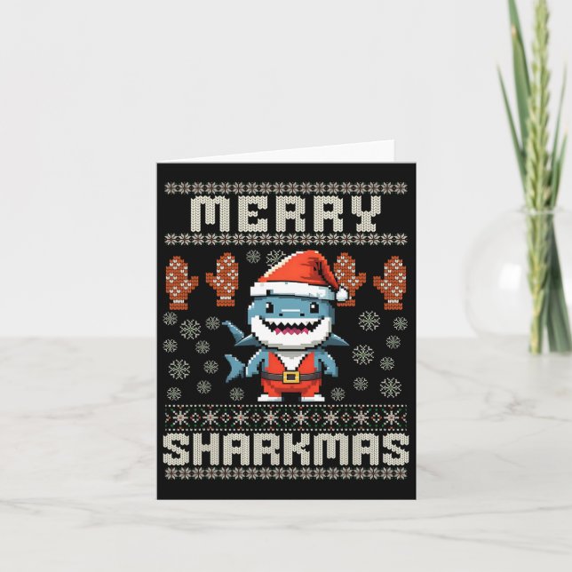 Merry Sharkmas Shark jul Ugly Julafton Kids Shar Kort (Framsida)