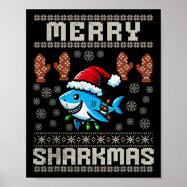 Merry Sharkmas Shark jul Ugly Julafton Kids Shar Poster (Framsidan)