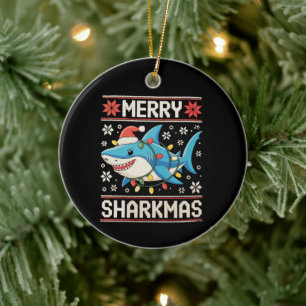 Merry Sharkmas Shark jul Ugly Julafton Ljus Julgransprydnad Keramik