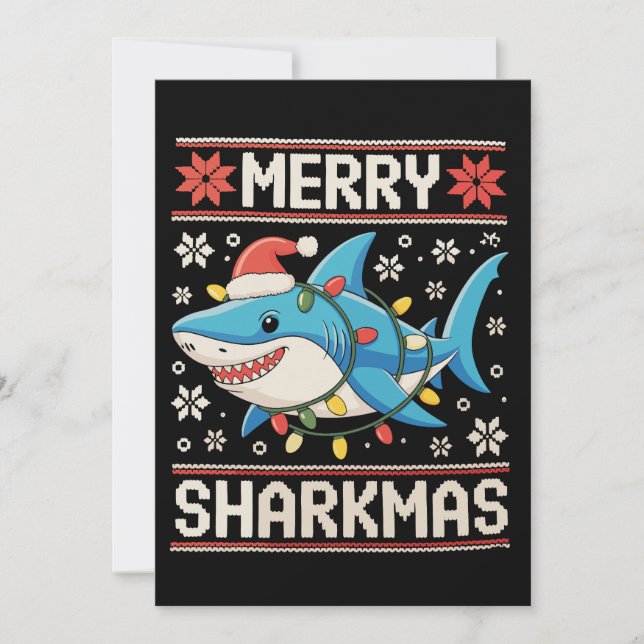 Merry Sharkmas Shark jul Ugly Julafton Ljus Julkort (Framsida)