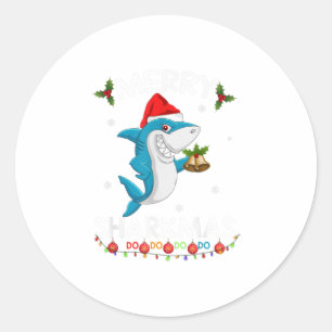 Merry Sharkmas Shark Santa Ugly Christma Runt Klistermärke