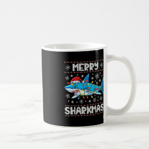Merry Sharkmas Shark Santa Ugly jul Ljus B Kaffemugg