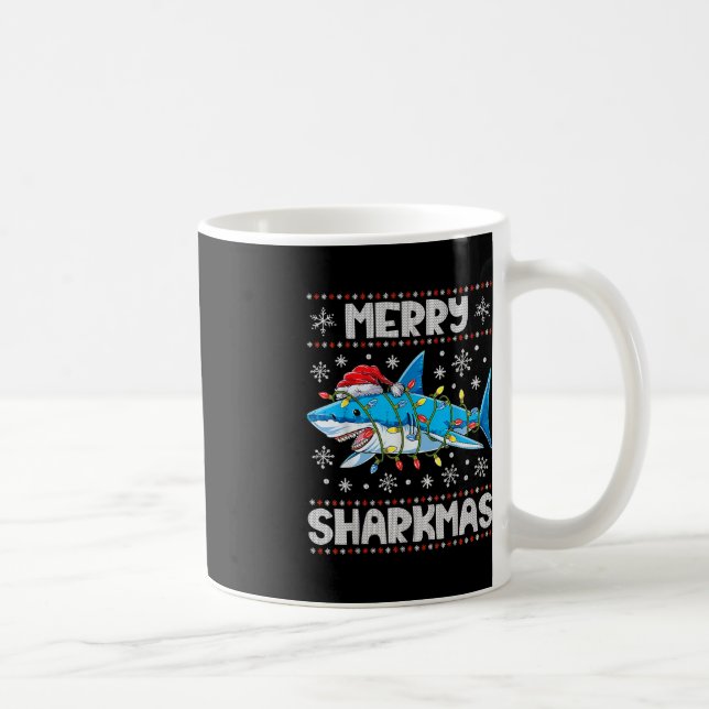 Merry Sharkmas Shark Santa Ugly jul Ljus B Kaffemugg (Höger)