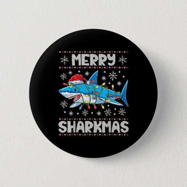 Merry Sharkmas Shark Santa Ugly jul Ljus B Knapp (Framsida)
