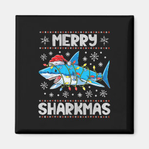 Merry Sharkmas Shark Santa Ugly jul Ljus B Magnet