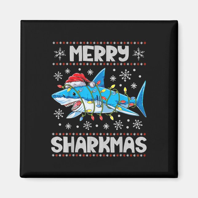 Merry Sharkmas Shark Santa Ugly jul Ljus B Magnet (Framsidan)