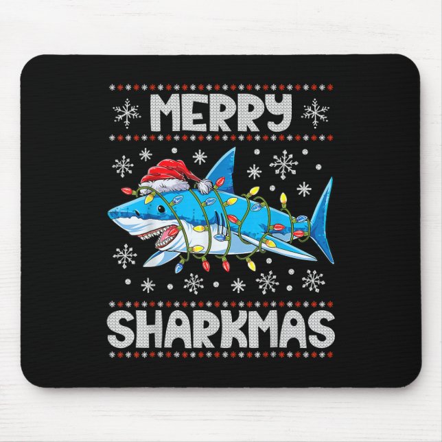 Merry Sharkmas Shark Santa Ugly jul Ljus B Musmatta (Framsidan)