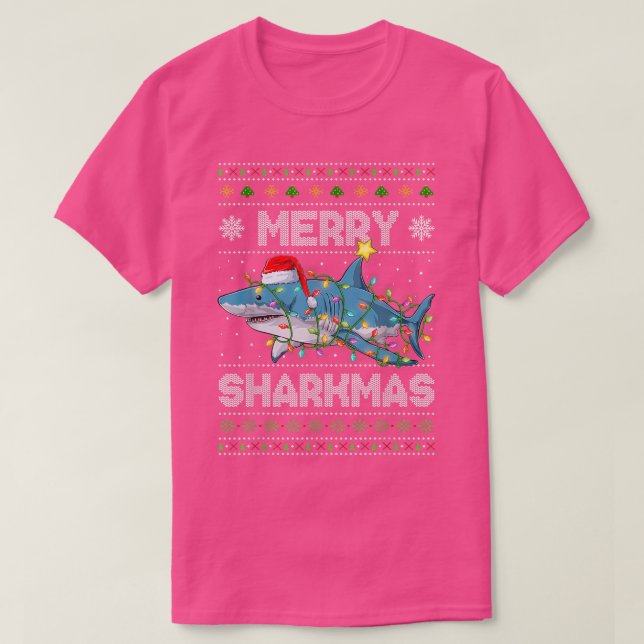 Merry Sharkmas Shark Santa Ugly jul Ljus B T Shirt (Design framsida)