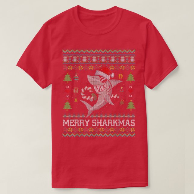 Merry Sharkmas Shark UGLY julsötare T Shirt (Design framsida)