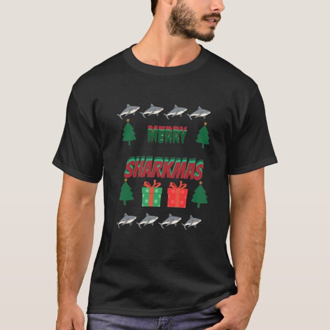 Merry Sharkmas T-shirt  (Framsida)