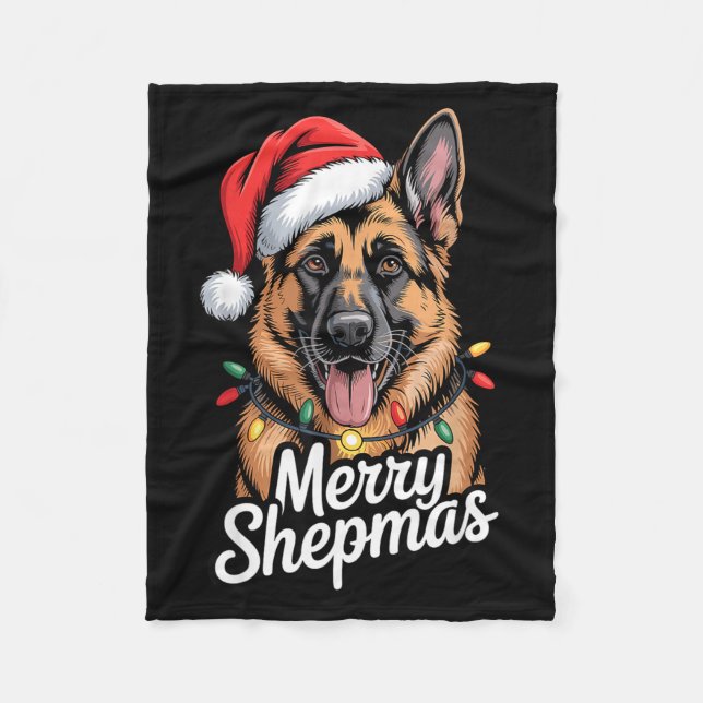 Merry Shepmas German Shepherd Christmas Lights Hum Fleecefilt (Framsidan)