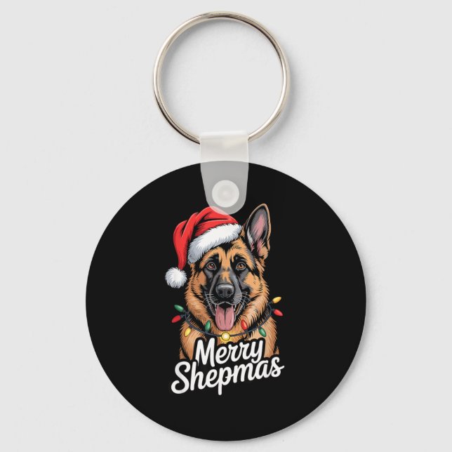 Merry Shepmas German Shepherd Christmas Lights Hum Nyckelring (Framsida)