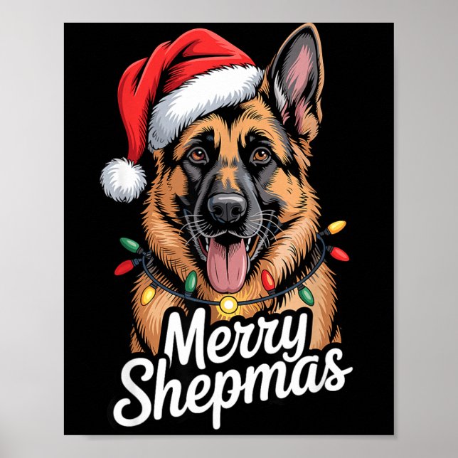 Merry Shepmas German Shepherd Christmas Lights Hum Poster (Framsidan)