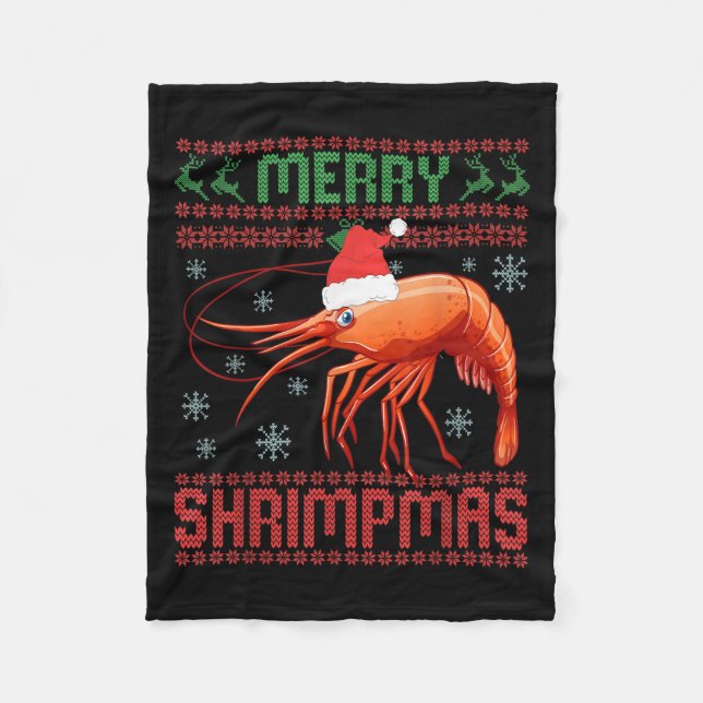 Merry Shrimpmas Funny Shrimp Ugly Christmas Sweate Fleecefilt (Framsidan)