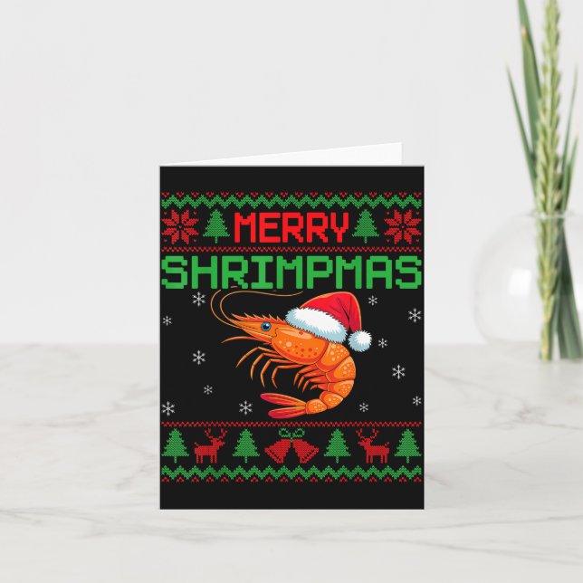 Merry Shrimpmas Funny Shrimp Ugly Christmas Sweate Kort (Framsida)