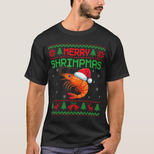 Merry Shrimpmas Funny Shrimp Ugly Christmas Sweate T Shirt (Framsida)