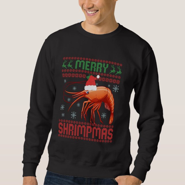 Merry Shrimpmas Funny Shrimp Ugly God Jul Sweate Lång Ärmad Tröja (Framsida)