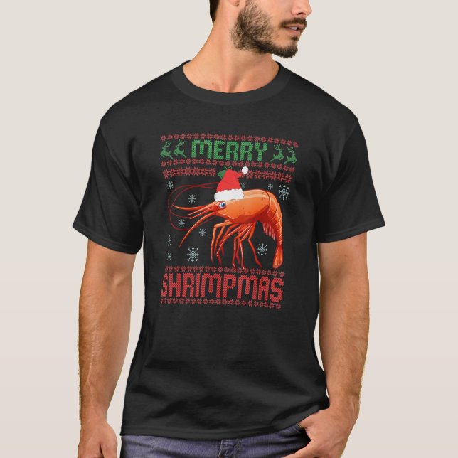 Merry Shrimpmas Funny Shrimp Ugly God Jul Sweate T Shirt (Framsida)
