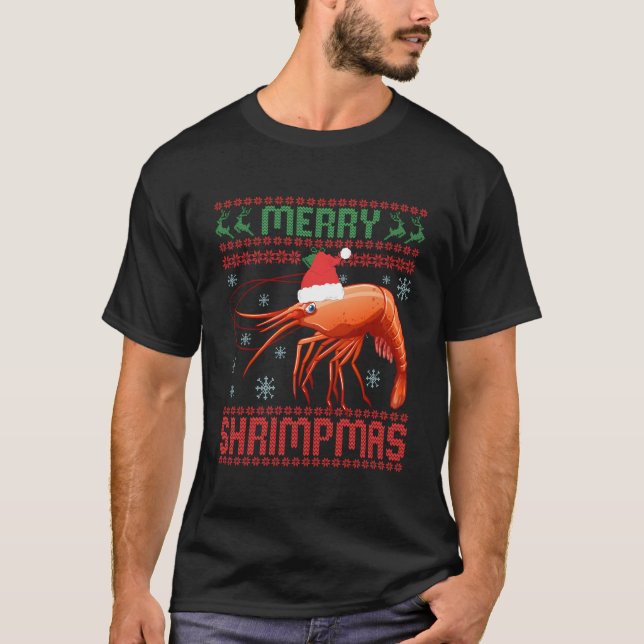 Merry Shrimpmas Funny Shrimp Ugly God Jul Sweate T Shirt (Framsida)