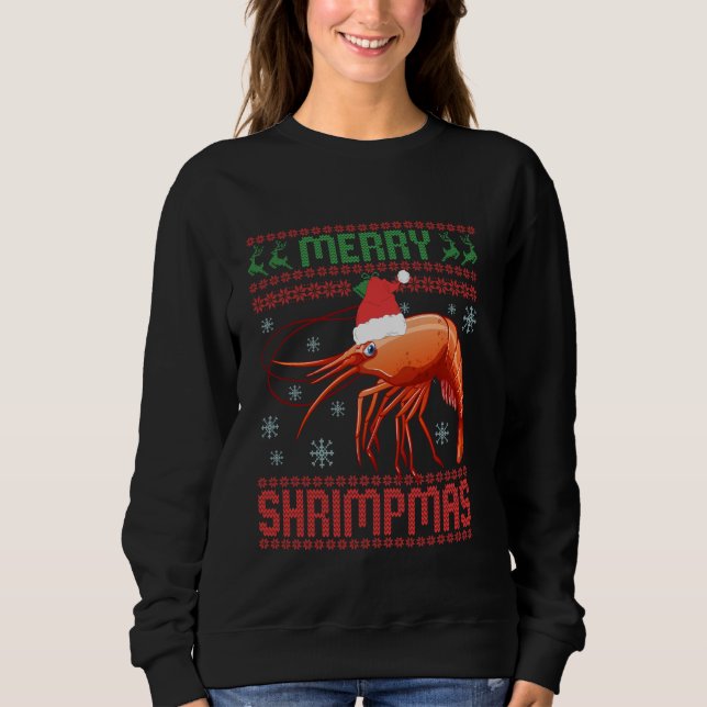 Merry Shrimpmas Funny Shrimp Ugly God Jul Sweate T Shirt (Framsida)