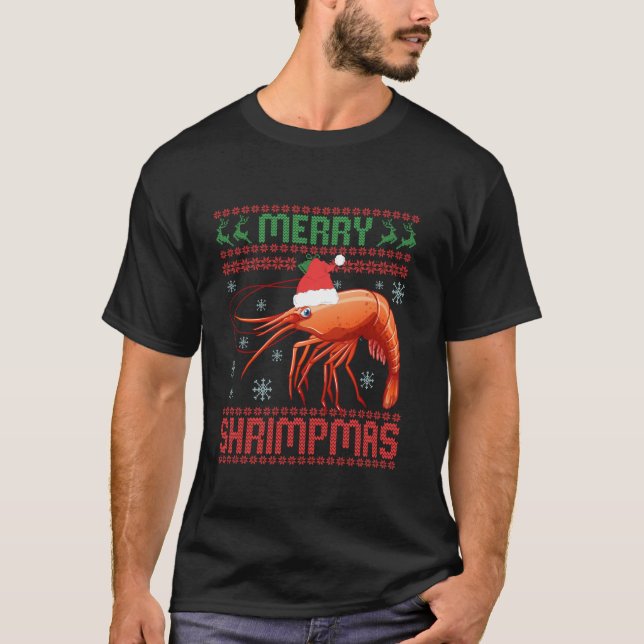 Merry Shrimpmas Funny Shrimp Ugly God Jul Sweate T Shirt (Framsida)
