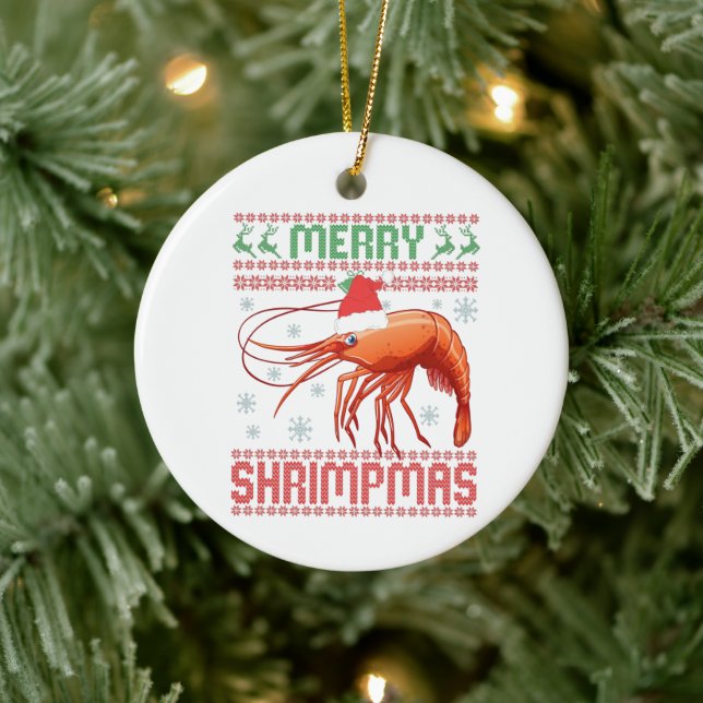 Merry Shrimpmas Funny Ugly jul Sweater Gift Julgransprydnad Keramik (Träd)