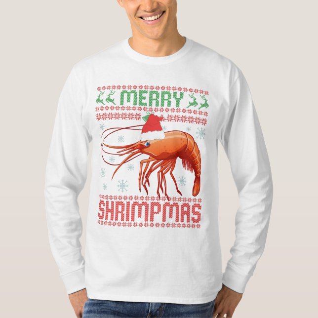 Merry Shrimpmas Funny Ugly jul Sweater Gift T Shirt (Framsida)